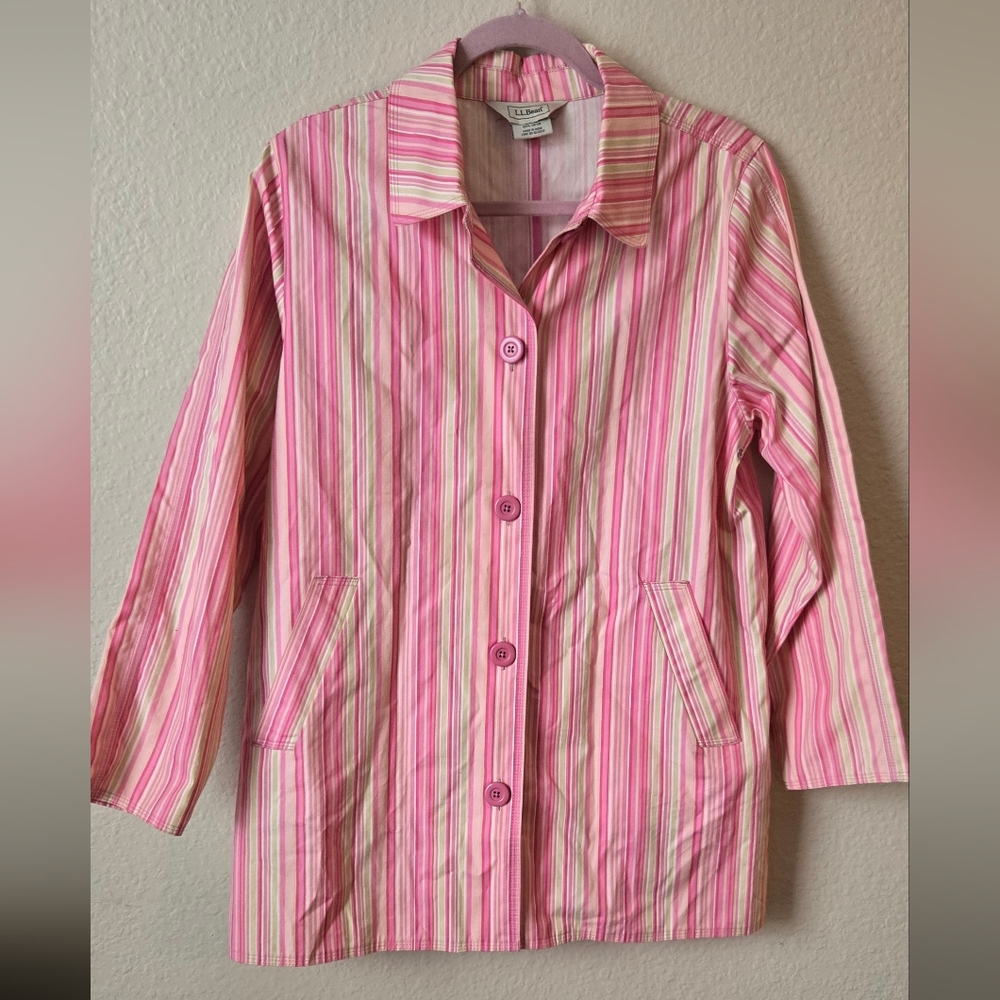 L.L. Bean pink and green striped cotton Size M